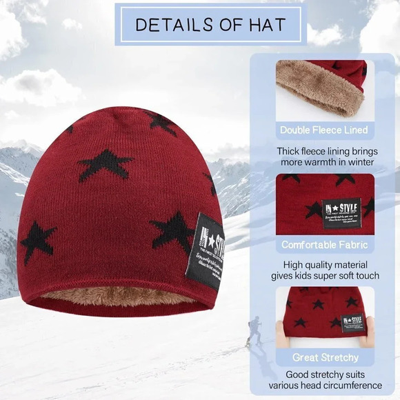 Kids Boys Girls Winter Warm Knit Beanie Hat Cap Neck Scarf Set with Fleece - Picture 2 of 6